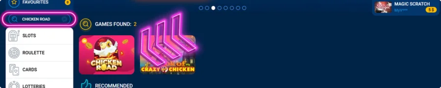 Locate Chicken Road in the casino lobby