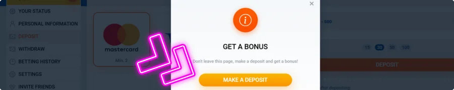 Deposit funds to your casino account