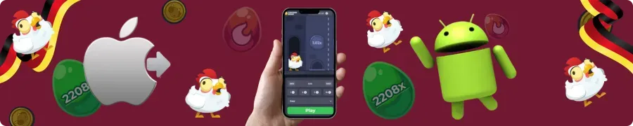 Mobile Benutzeroberfläche des Chicken-Road-Spiels auf dem Smartphone