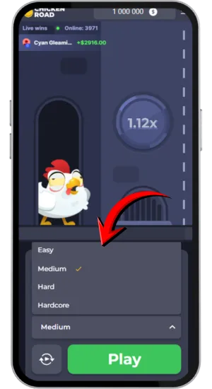 Select difficulty level in Chicken Road