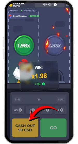 Withdraw winnings or continue playing Chicken Road