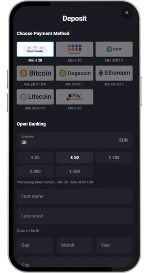 Deposit funds to your casino account